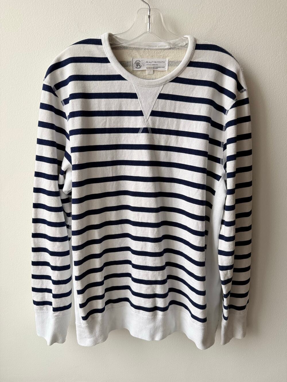 Reigning Champ White Navy Striped Sweatshirt Fisherman Nautical Naval Coastal XL